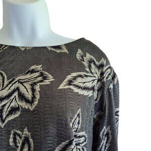 Vintage 80s Fun Funky Metallic Blouse Tag sz 18 Black Silver Leaf Slinky